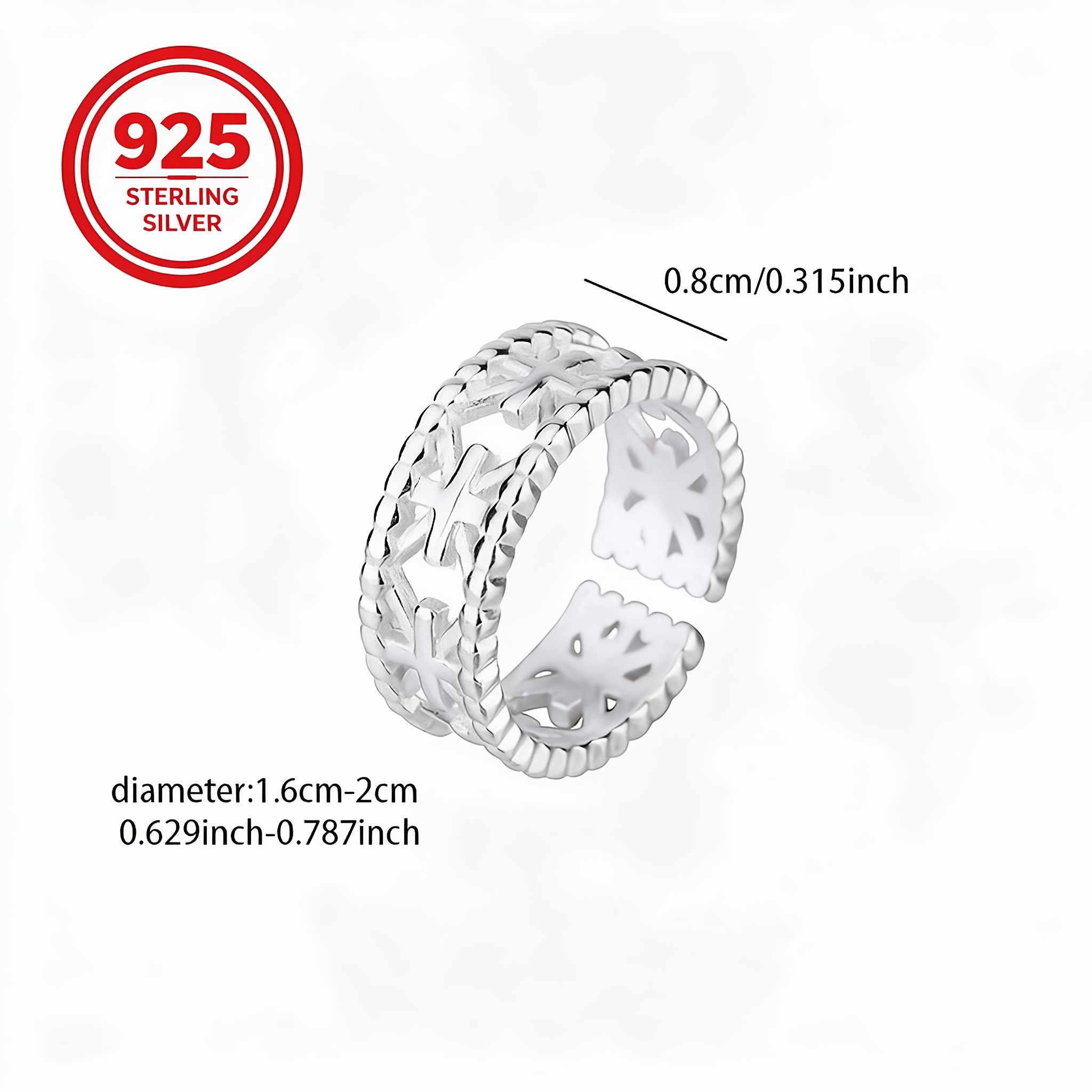 Women's 925 Silver Hypoallergenic Adjustable Open Cross Ring